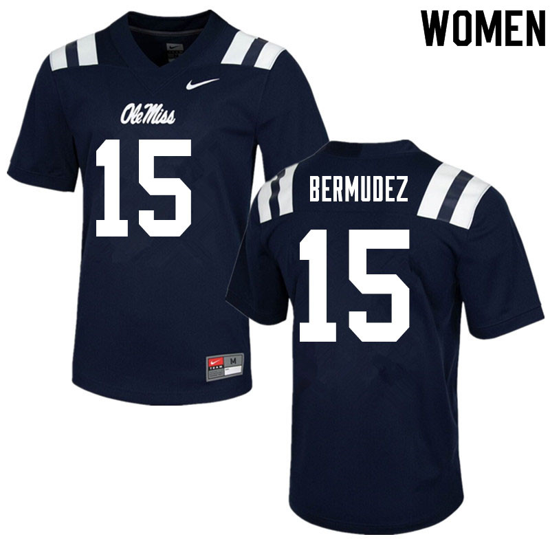 Women #15 Derek Bermudez Ole Miss Rebels College Football Jerseys Sale-Navy